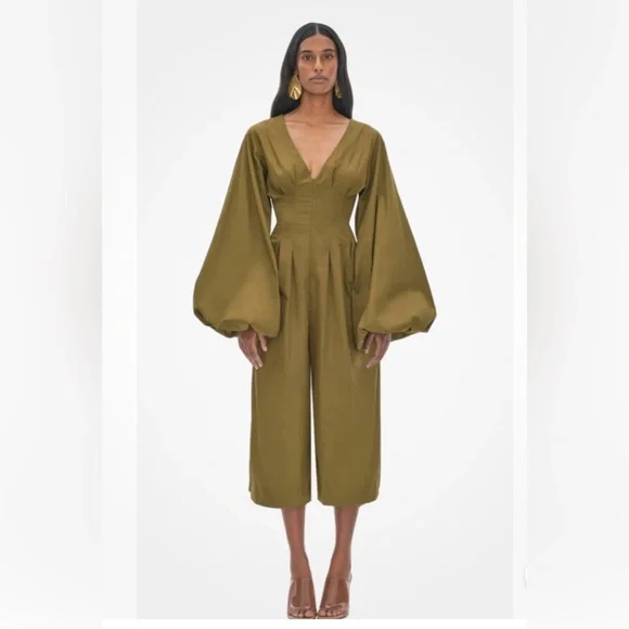 Andrea Iyamah NIA Culotte Olive Green Hunter Green Jumpsuit NWT SIZE Large - Picture 1 of 4